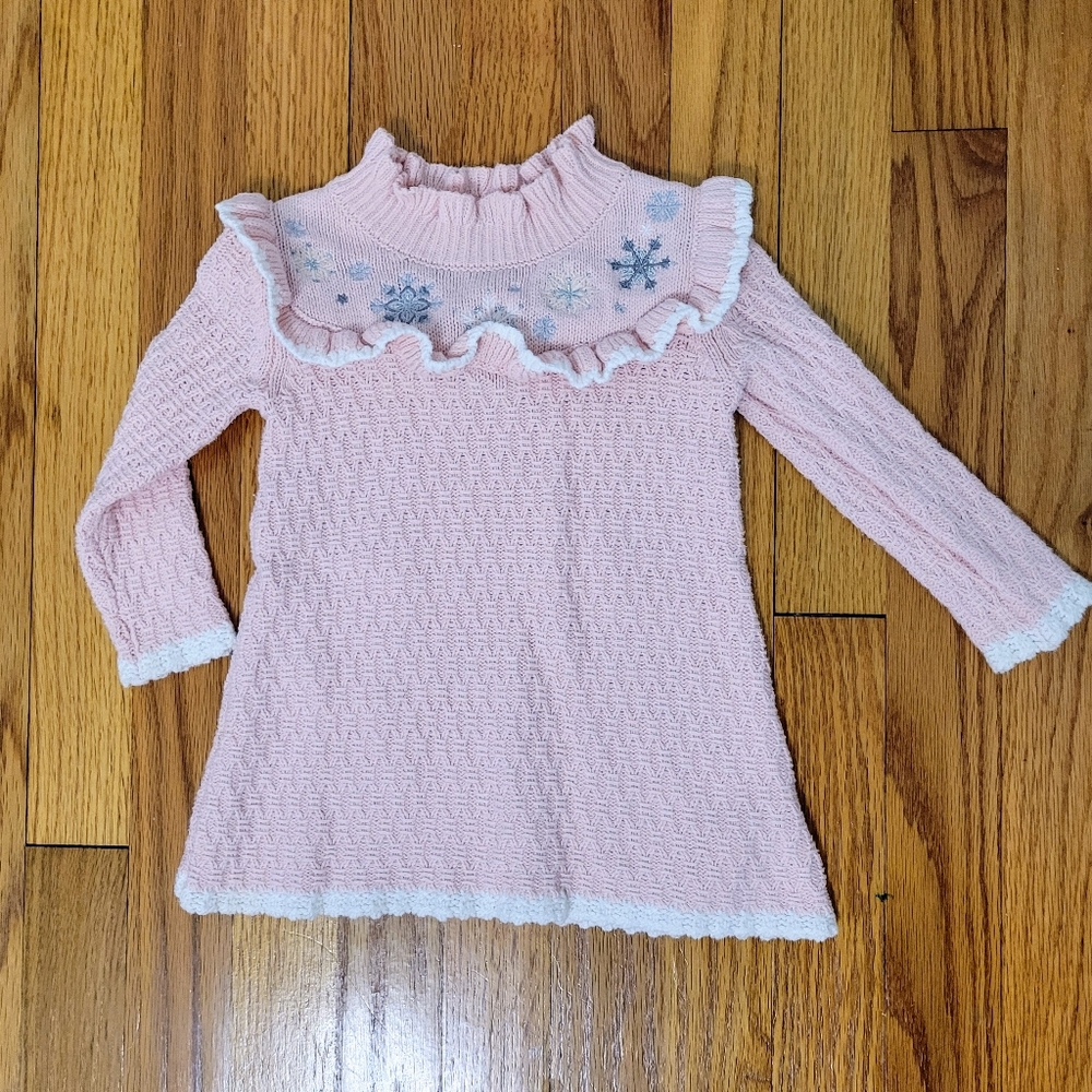 Cupcakes & Cashmere Baby Girl Pink Snowflake Knit Sweater Dress 12 months Winter